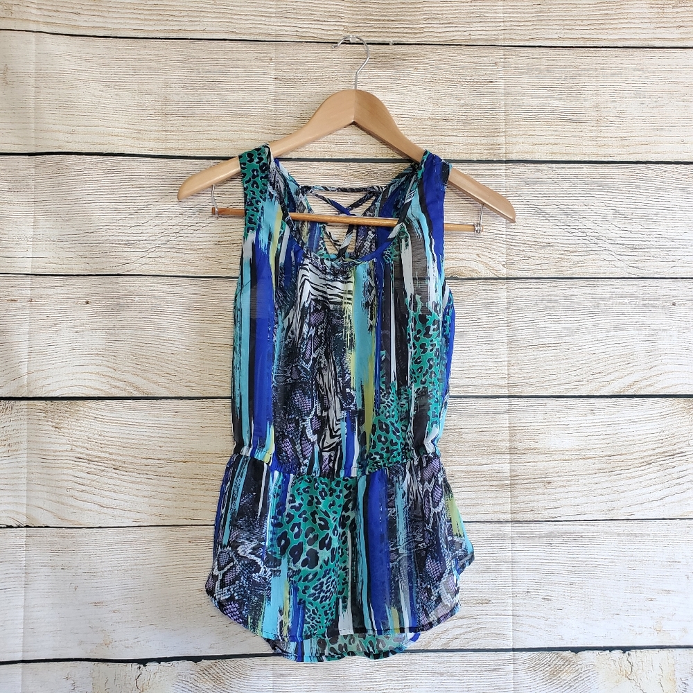 💟 Blue Green Tank Sheer Blouse Small